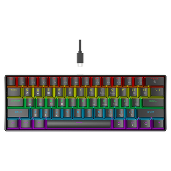 K61 61‑gombos mechanikus billentyűzet kék, piros, barna és fekete kapcsolókkal, leválasztható Type-C kábel, RGB világítás, játékhoz