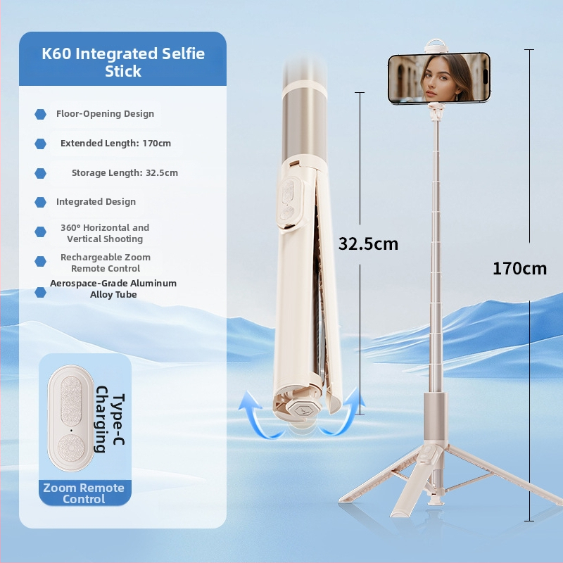 K60 selfie bot tripod fókuszállítással és távirányítóval - hordozható telefontartó élő közvetítéshez