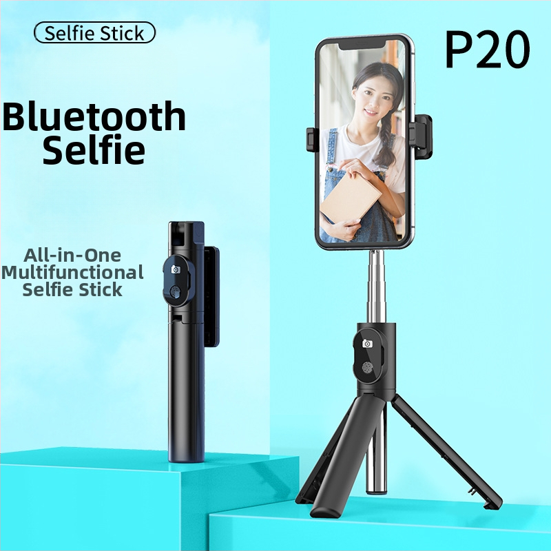 P20 Bluetooth Selfie Stick integrált telefon-tartóval, asztali háromlábú állvány élő közvetítéshez és rövid videók készítéséhez