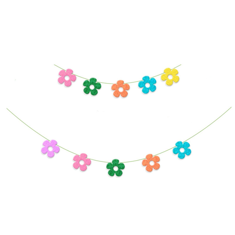 Színes csillogó tavaszi virágbanner, kis virág-girlandával – Hello Spring