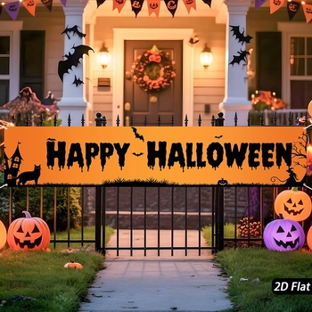 Halloween party banner fekete macska kastély mintával udvar dekorációhoz