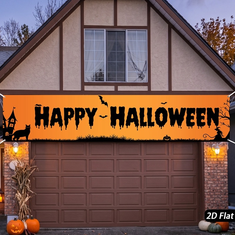Halloween party banner fekete macska kastély mintával udvar dekorációhoz