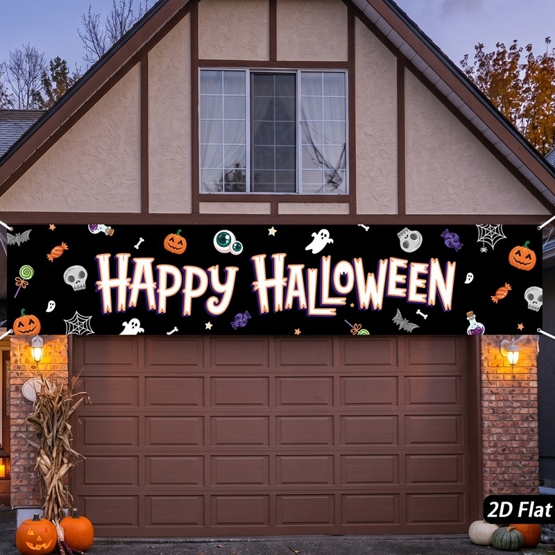 Halloween party banner fekete macska kastély mintával udvar dekorációhoz