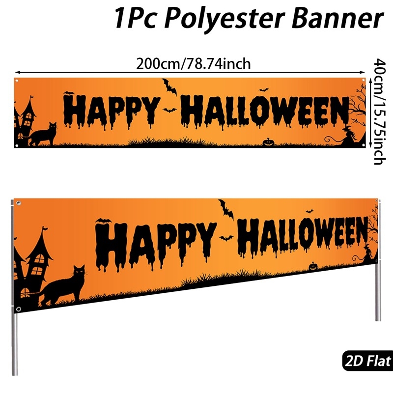 Halloween party banner fekete macska kastély mintával udvar dekorációhoz