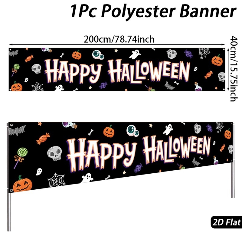 Halloween party banner fekete macska kastély mintával udvar dekorációhoz