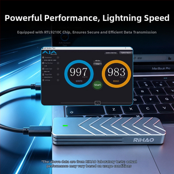 Rihao M.2 SSD külső ház, alumínium ötvözet, 10 Gbps, univerzálisan telefonokhoz és számítógépekhez