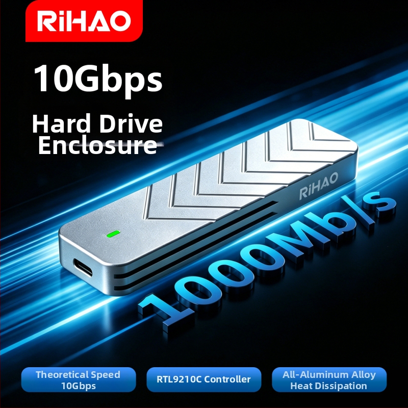 Rihao M.2 SSD külső ház, alumínium ötvözet, 10 Gbps, univerzálisan telefonokhoz és számítógépekhez