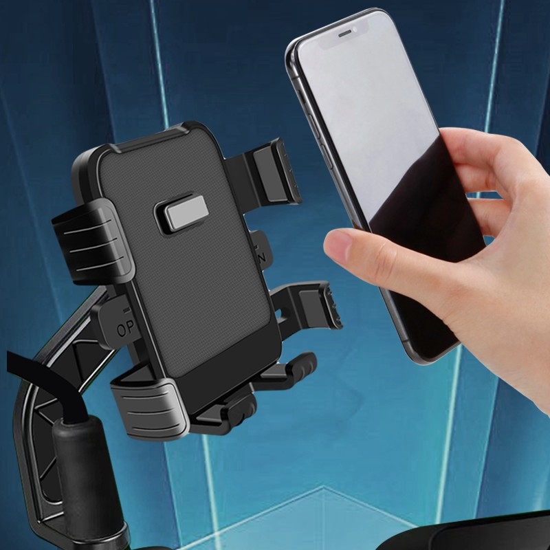 Hatágú telefon-tartó a motorkerékpár visszapillantó tükréhez, kerékpár elektromos kormányához illeszkedő, rezgéscsillapító