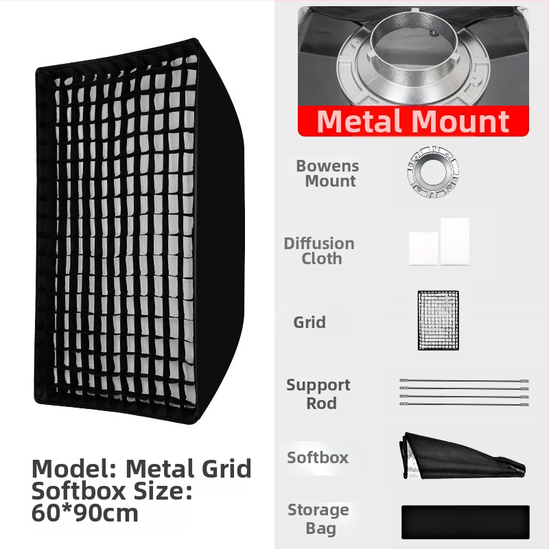 60x90 cm-es négyzet alakú softbox Bowens-montázzal élő közvetítéshez, rácsos fénydiffúzor stúdiófotózáshoz