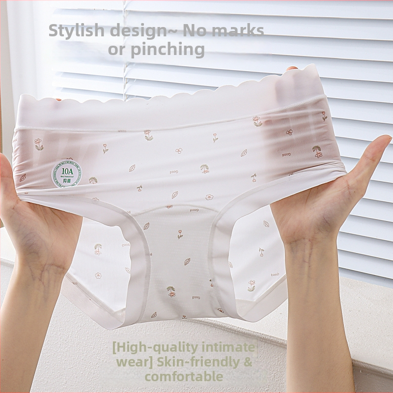 Chiloți fără cusătură cu imprimeu floral pastoral, căptușeală antibacteriană din mătase de dud Mulberry, țesătură Ice Silk respirabilă, crotch extins