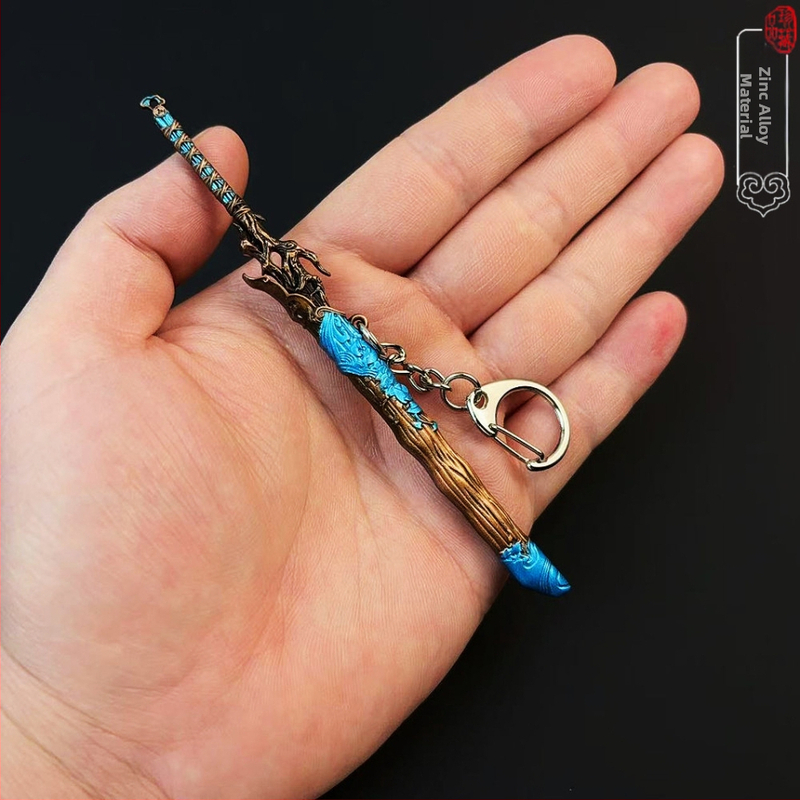 Model zbrane zo zliatiny noža Mengchuan Qianqiu, miniatúrna ozdoba kľúčenky – séria Cangyuan Tu