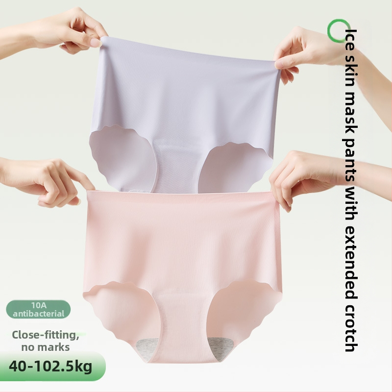 Chiloți fără cusături din Ice Silk, talie înaltă, zonă antibacteriană, mărime mare, ușori pentru vară