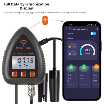 5-az-1-ben WiFi és Bluetooth vízminőség-monitor pH, TDS, EC, SG és hőmérséklet