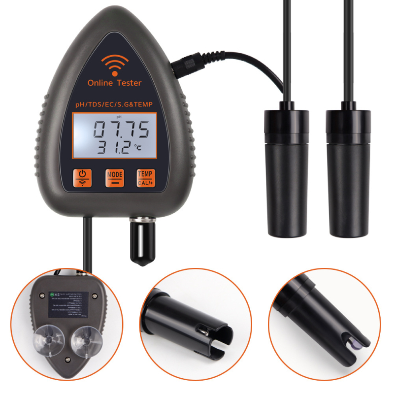 5-az-1-ben WiFi és Bluetooth vízminőség-monitor pH, TDS, EC, SG és hőmérséklet