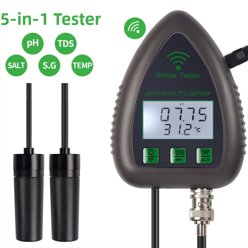 5-az-1-ben WiFi és Bluetooth vízminőség-monitor pH, TDS, EC, SG és hőmérséklet