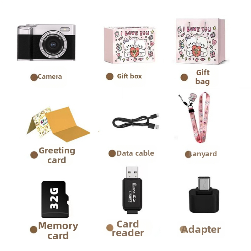 Könnyű, hordozható 48 MP-es dupla elől- és hátlapi kamerával, 16x zoom, HD videó, zsebméretű vakus kamera