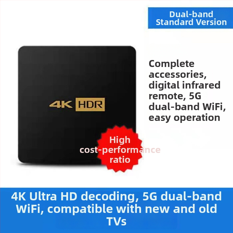 Q5 Android TV Box Bluetooth‑val, két sávos Wi‑Fi (2,4/5 GHz), hangvezérlés és képernyővetítés, Full HD