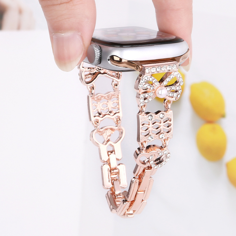 Masnival díszített gyémántos fém óraszíj Apple Watchhoz (iWatch 56789SE)