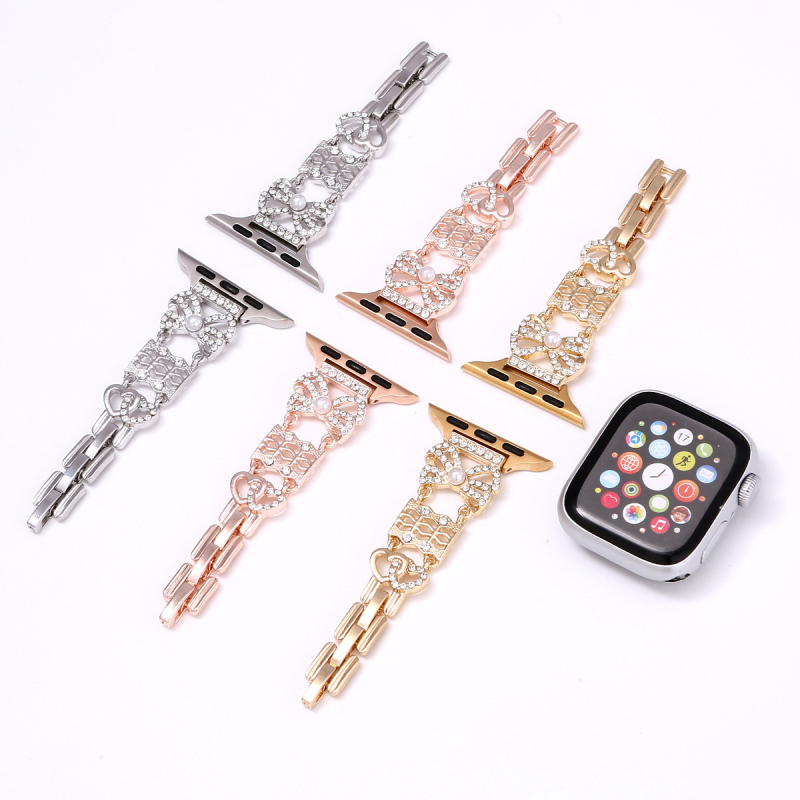 Masnival díszített gyémántos fém óraszíj Apple Watchhoz (iWatch 56789SE)