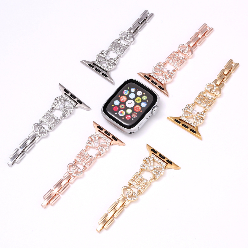 Masnival díszített gyémántos fém óraszíj Apple Watchhoz (iWatch 56789SE)