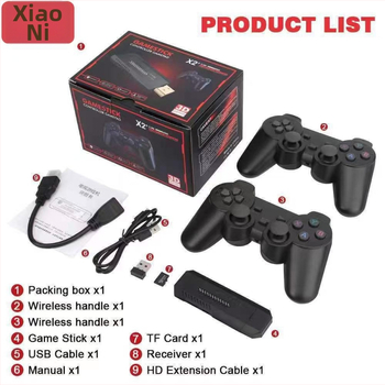 X2 nosztalgikus otthoni játékkonzol 64GB memóriával, vezeték nélküli kontrollerek, hűtőnyílások, HDMI 1080p, 3D klasszikus játékok
