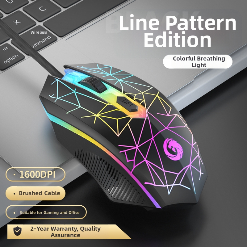 Vezetékes játék egér mechanikus érzetű, USB, 4 gomb, DPI 1600, 1,5 m kábel, méretek 120×67×38 mm, 68 g