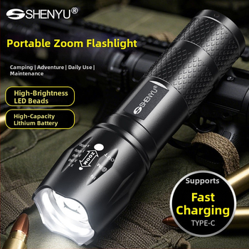 T6 Zoom elemlámpa – kompakt, rendkívül fényes LED, hosszú hatótávolsággal, újratölthető, kültéri és otthoni használatra.
