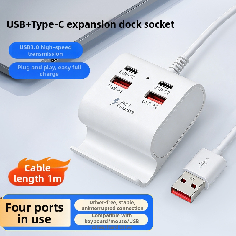 USB 3.1 4-poros töltő hub telefon-tartóval