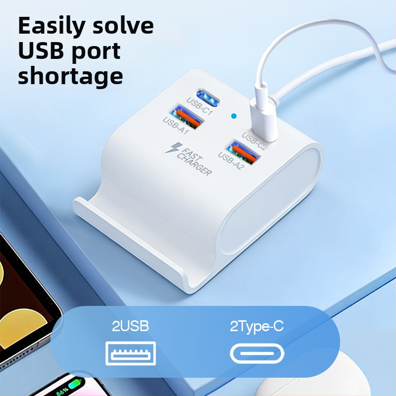Nabíjací hub so 4 portami USB 3.1 a stojanom na telefón