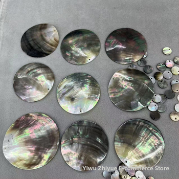 Fekete pillangó kagyló, természetes tengerihéj, kör, egy lyukkal, 8–60 mm, DIY ékszer alkatrész