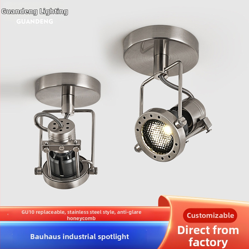 Ipari stílusú felületre szerelt LED spotok, Bauhaus retro fém állítható világítás kávézók és ruházati üzletek számára.