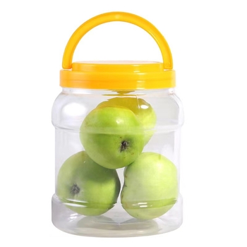 Széles nyakú műanyag mézüveg készlet, négyszögletes és kerek formájú, 360 ml kapacitású mindkettő, belső kupakkal, PET, kupak PP