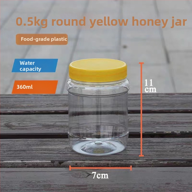 Plastové fľaše na med so širokým hrdlom, štvorcové a okrúhle, s objemom 360 ml, s vnútornými uzávermi