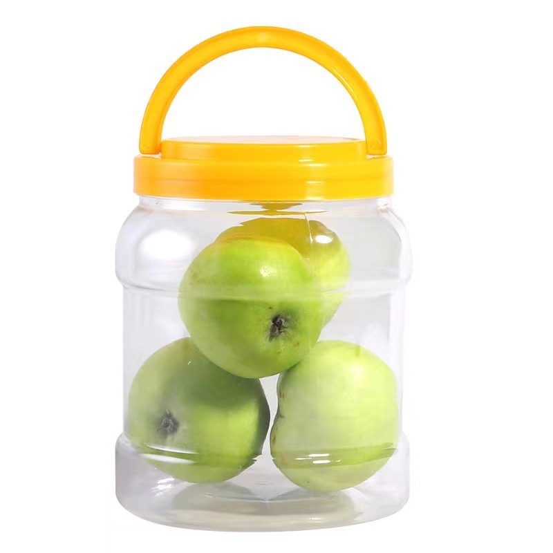 Széles nyakú műanyag mézüveg készlet, négyszögletes és kerek formájú, 360 ml kapacitású mindkettő, belső kupakkal, PET, kupak PP