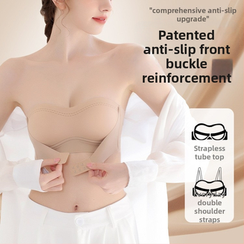 Váll nélküli bandeau melltartó nőknek, csúszásmentes, push-up, láthatatlan, varrat nélküli, hátat formázó, expozíció elleni védelem, szexi