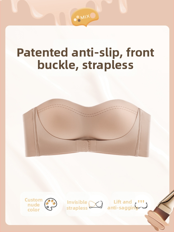 Váll nélküli bandeau melltartó nőknek, csúszásmentes, push-up, láthatatlan, varrat nélküli, hátat formázó, expozíció elleni védelem, szexi