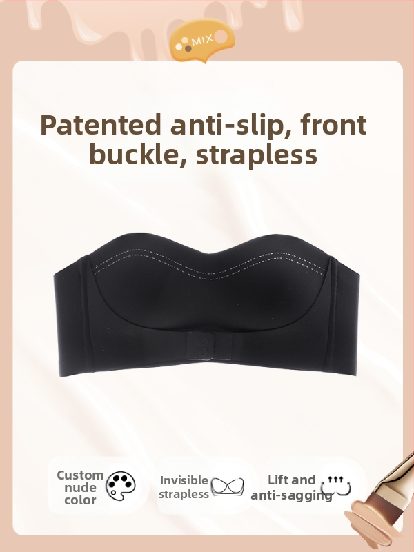 Váll nélküli bandeau melltartó nőknek, csúszásmentes, push-up, láthatatlan, varrat nélküli, hátat formázó, expozíció elleni védelem, szexi