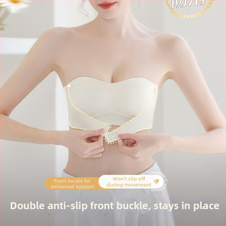 Váll nélküli bandeau melltartó nőknek, csúszásmentes, push-up, láthatatlan, varrat nélküli, hátat formázó, expozíció elleni védelem, szexi