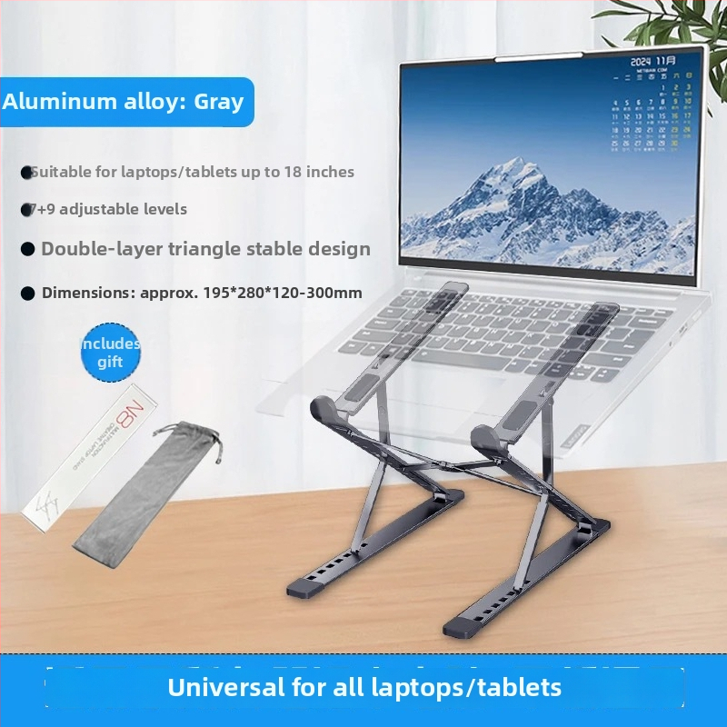 N8 laptopállvány – alumíniumötvözet, kétszintes hőelvezetés, állítható, összecsukható, hordozható