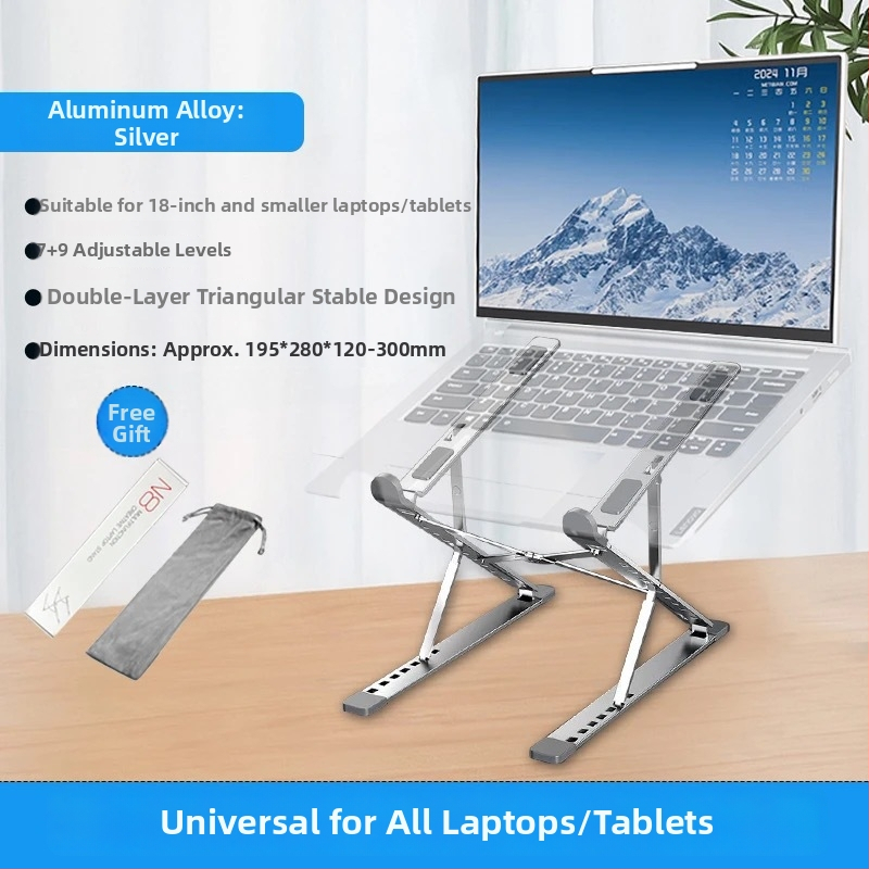N8 laptopállvány – alumíniumötvözet, kétszintes hőelvezetés, állítható, összecsukható, hordozható