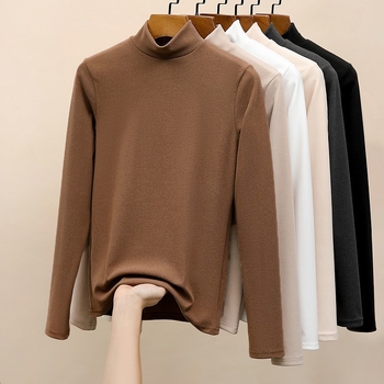 Derong Női Termál Alaprétegfelső Fleece-beléssel, Félmagas gallérval, Hosszú ujjú, Egyszínű