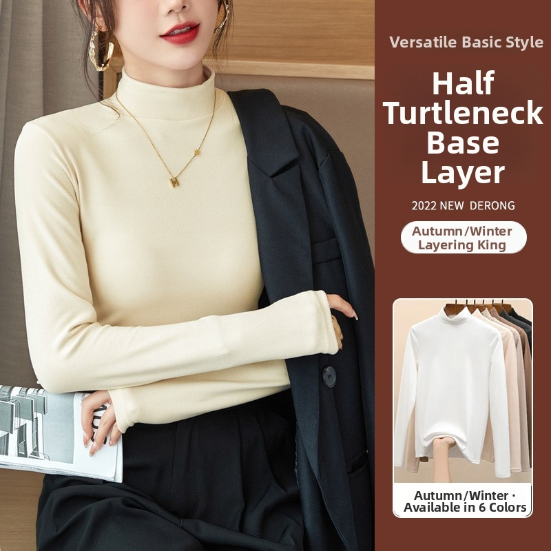 Derong Női Termál Alaprétegfelső Fleece-beléssel, Félmagas gallérval, Hosszú ujjú, Egyszínű