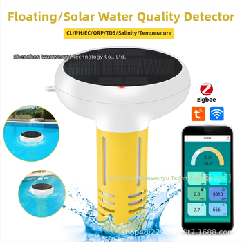 Napsugárenergiával működő WiFi 7‑in‑1 vízminőség-mérő, pH, teljes keménység, sótartalom, ORP és maradék klór medencékhez