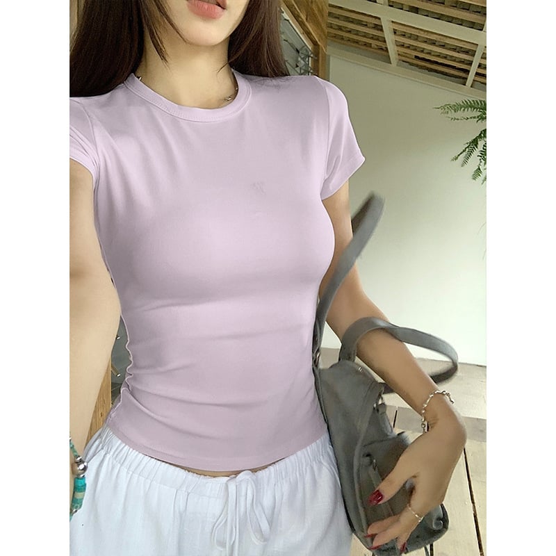 Oxygen Sense női környakú Slim-Fit rövid ujjú felső, nyár, casual stílus Dopamin