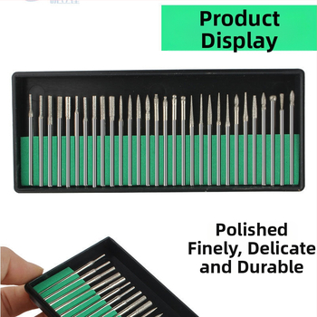 Gyémánt csiszolófejek, 30 darabos készlet zöld dobozban, 2,35/3,0 mm szárú, manikűrhöz