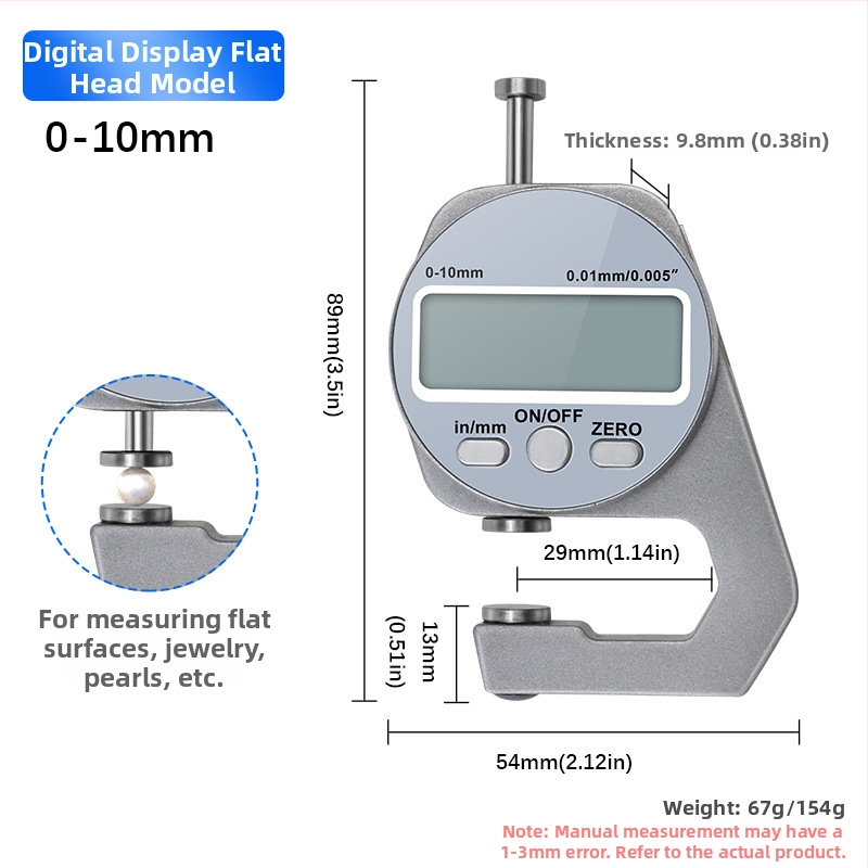 Record Work Digitális vastagságmérő 0–10 mm, zsebméteres vastagságmérő, digitális mérőeszköz a vastagság mérésére