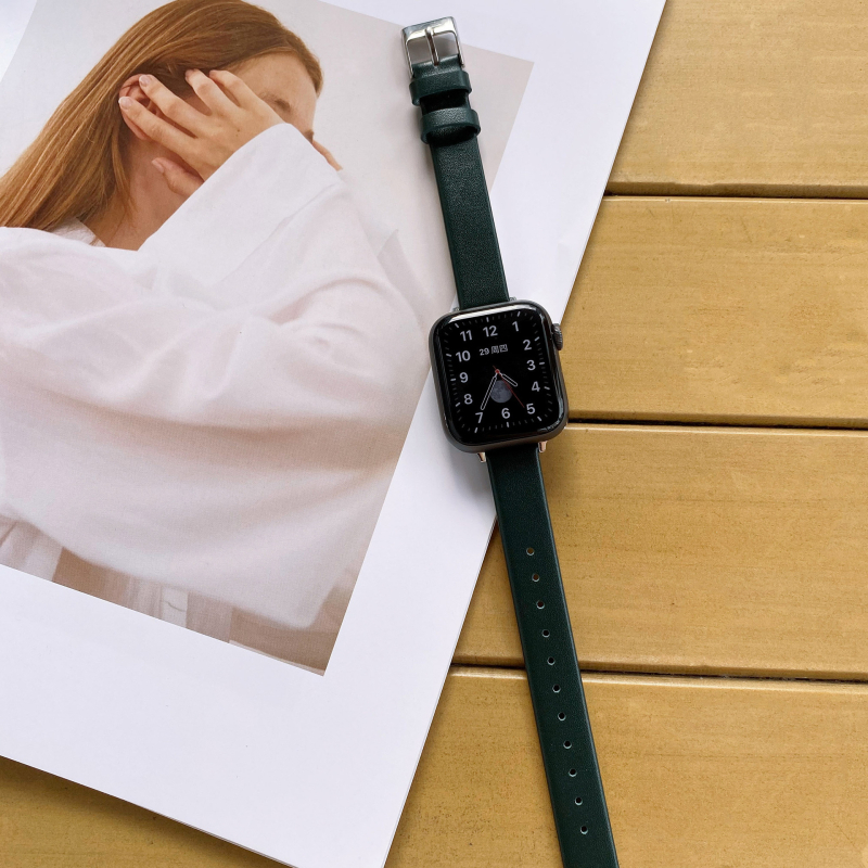 Valódi bőr szíj Apple Watch Series 5–9 és SE számára, puha és vékony, 14 mm interfész, kompatibil 38/40/42/44 mm