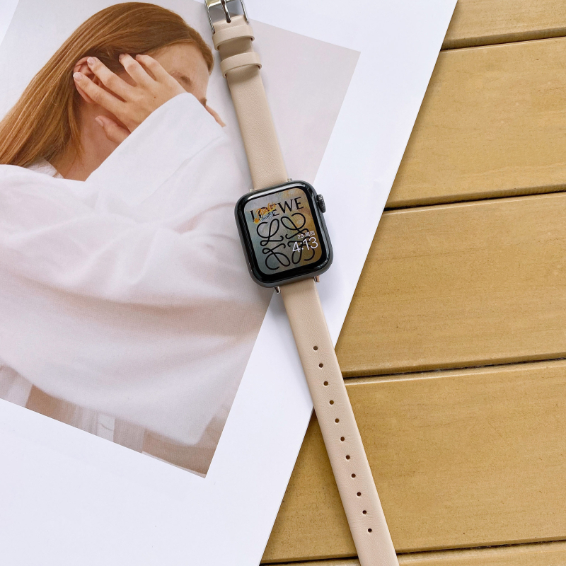 Valódi bőr szíj Apple Watch Series 5–9 és SE számára, puha és vékony, 14 mm interfész, kompatibil 38/40/42/44 mm
