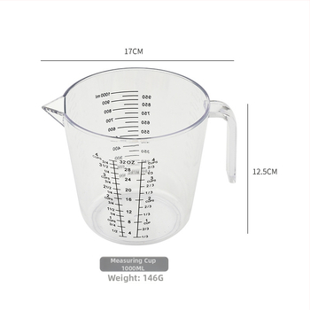 Átlátszó műanyag mérőedény skálával, konyhai használatra, 300/600/1000 ml, vastag PS anyagból