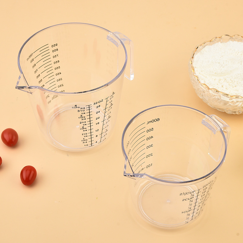 Átlátszó műanyag mérőedény skálával, konyhai használatra, 300/600/1000 ml, vastag PS anyagból
